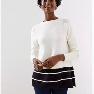 LOFT colorblock Mock Neck Wool Blend Sweater cream/black  size M New w/tag!